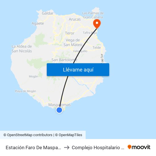 Estación Faro De Maspalomas (Andén 6) to Complejo Hospitalario Materno-Insular map