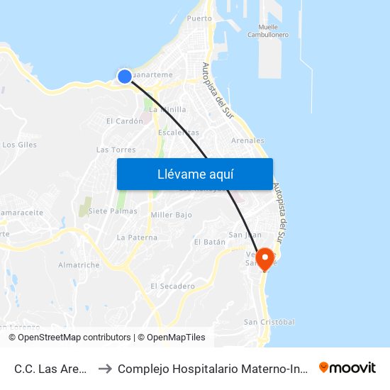 C.C. Las Arenas to Complejo Hospitalario Materno-Insular map