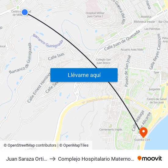 Juan Saraza Ortiz, 14 to Complejo Hospitalario Materno-Insular map