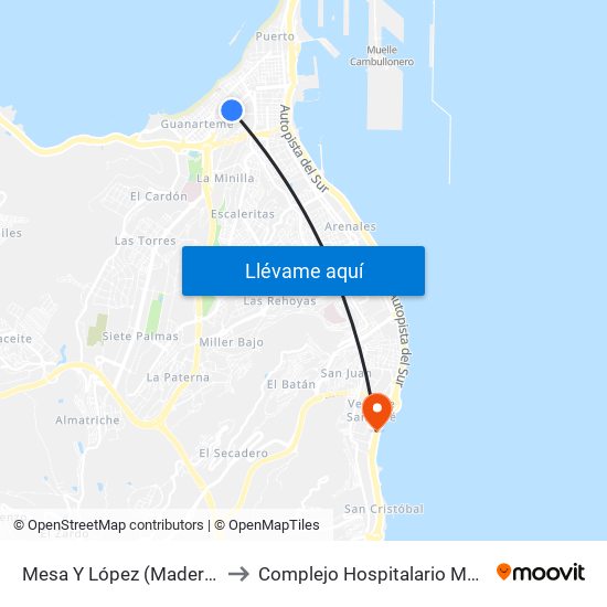 Mesa Y López (Madera Y Corcho) to Complejo Hospitalario Materno-Insular map