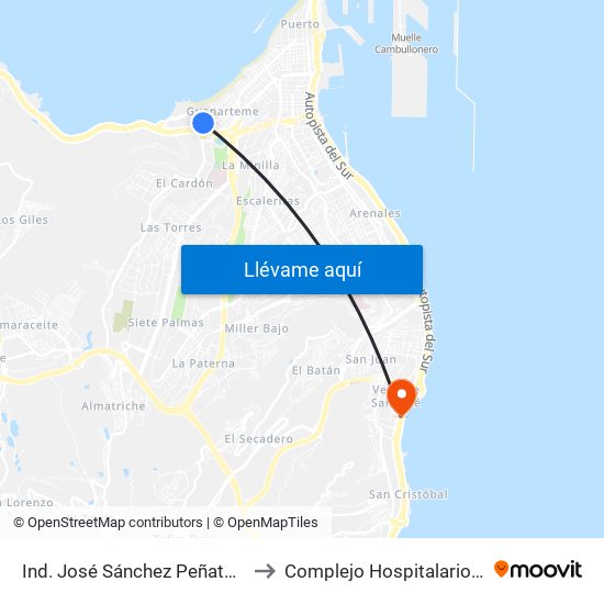 Ind. José Sánchez Peñate (C.C. Las Arenas) to Complejo Hospitalario Materno-Insular map