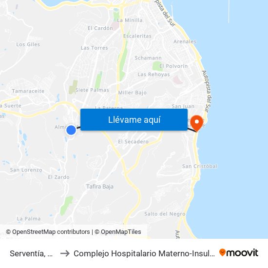 Serventía, 85 to Complejo Hospitalario Materno-Insular map