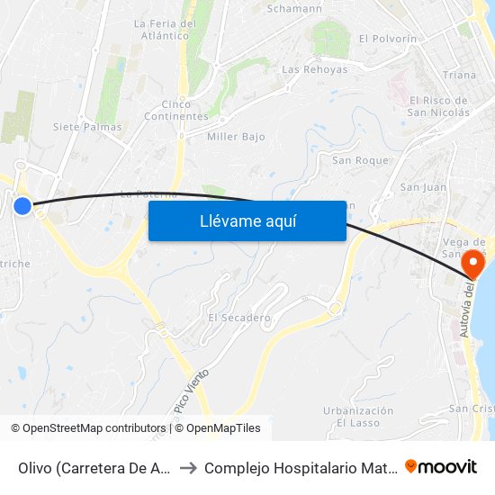 Olivo (Carretera De Almatriche) to Complejo Hospitalario Materno-Insular map