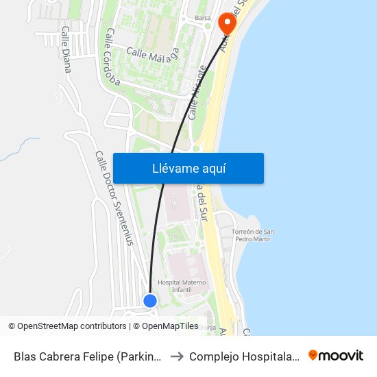 Blas Cabrera Felipe (Parking Hosp. Materno Insular) to Complejo Hospitalario Materno-Insular map