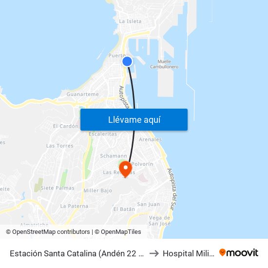 Estación Santa Catalina (Andén 22 - 23) to Hospital Militar map