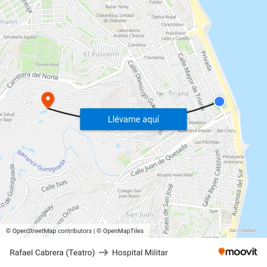 Rafael Cabrera (Teatro) to Hospital Militar map