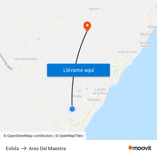 Eslida to Ares Del Maestre map