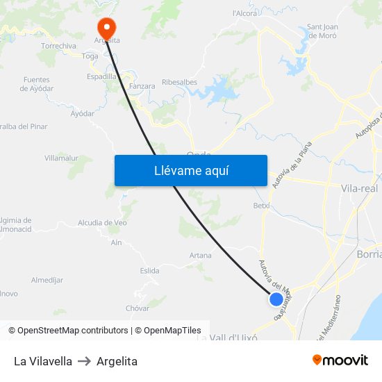 La Vilavella to Argelita map