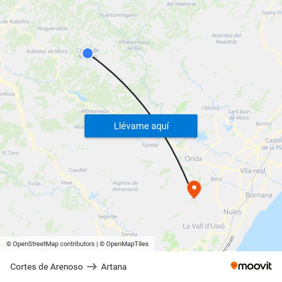 Cortes de Arenoso to Artana map