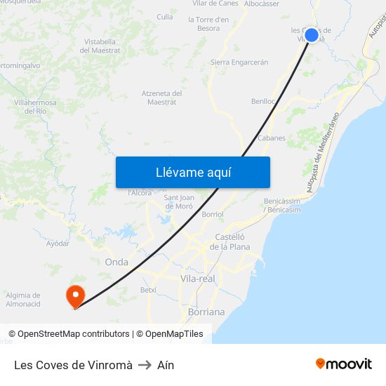 Les Coves de Vinromà to Aín map