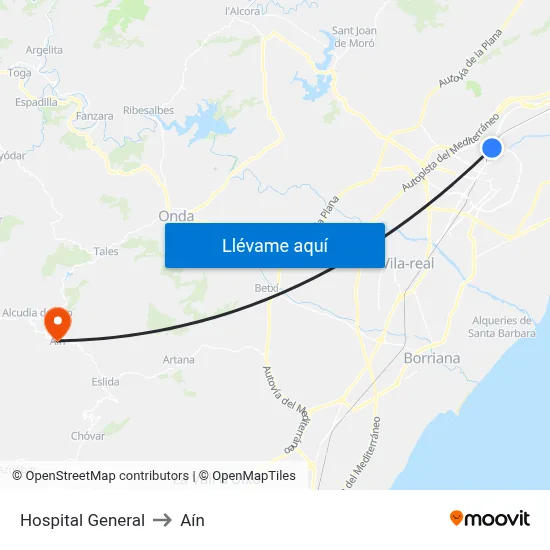 Hospital General to Aín map