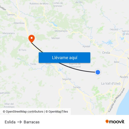 Eslida to Barracas map