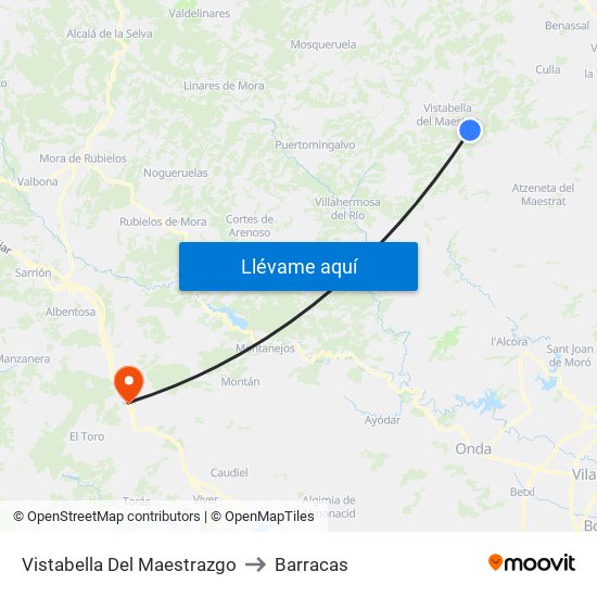 Vistabella Del Maestrazgo to Barracas map