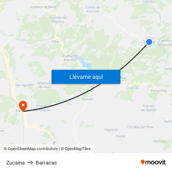 Zucaina to Barracas map