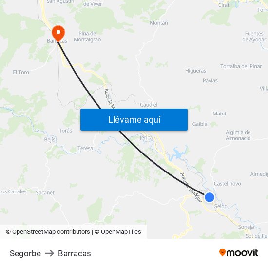 Segorbe to Barracas map