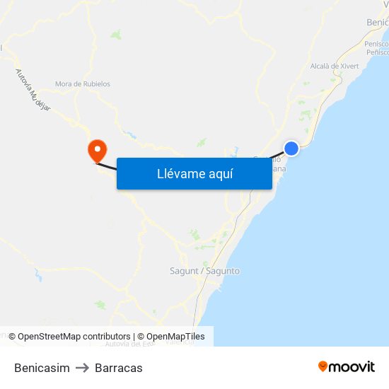 Benicasim to Barracas map