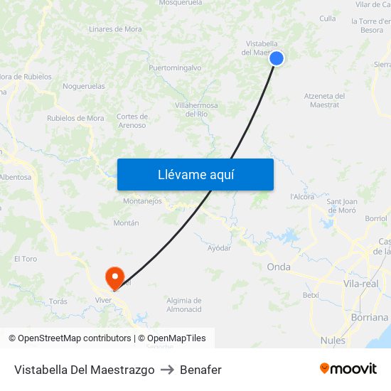 Vistabella Del Maestrazgo to Benafer map