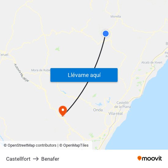 Castellfort to Benafer map