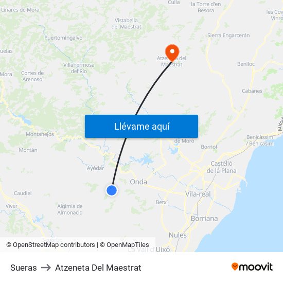 Sueras to Atzeneta Del Maestrat map