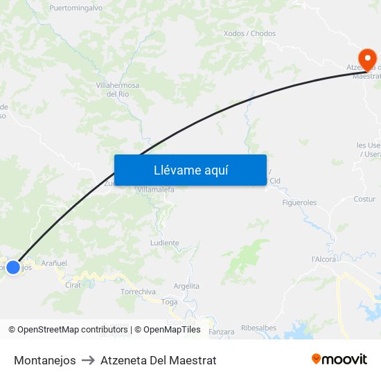 Montanejos to Atzeneta Del Maestrat map