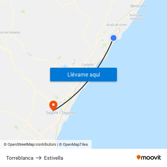 Torreblanca to Estivella map