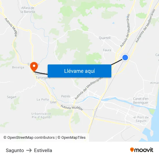 Sagunto to Estivella map
