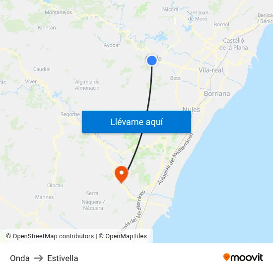 Onda to Estivella map