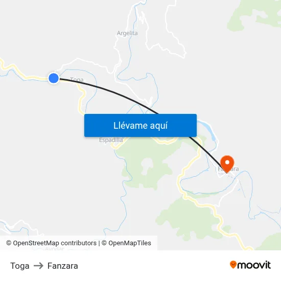 Toga to Fanzara map