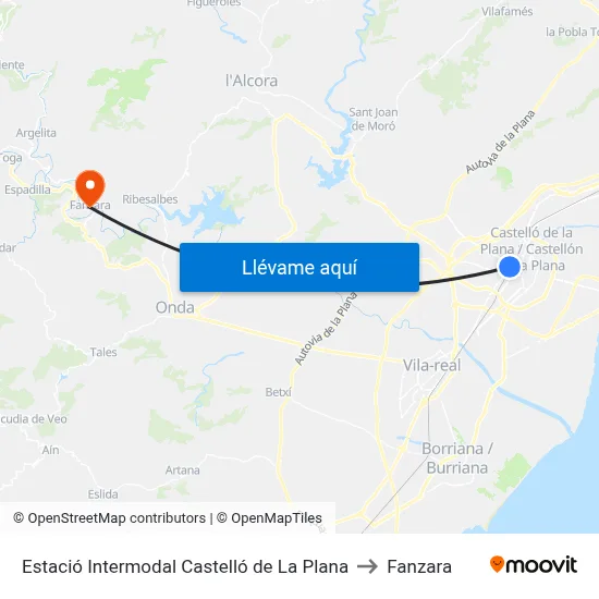 Estació Intermodal Castelló de La Plana to Fanzara map