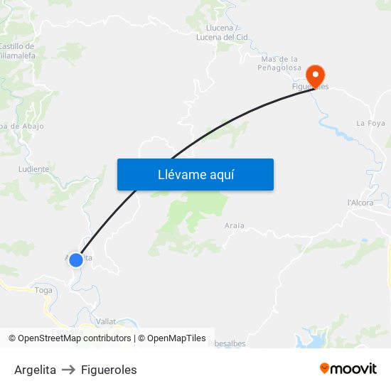 Argelita to Figueroles map