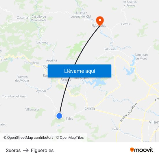 Sueras to Figueroles map