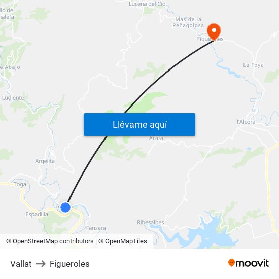 Vallat to Figueroles map