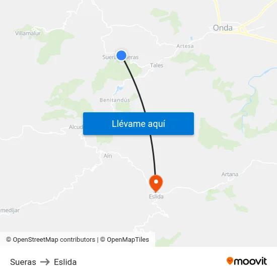 Sueras to Eslida map