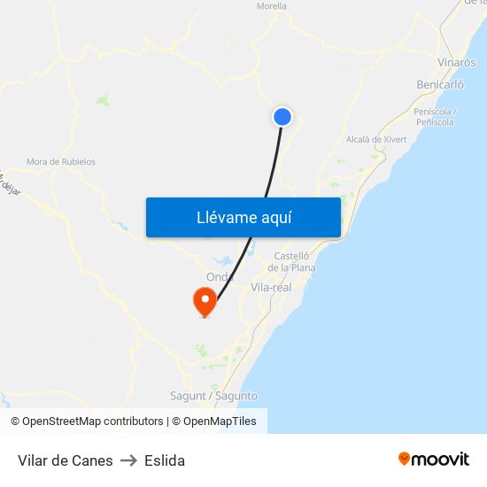 Vilar de Canes to Eslida map
