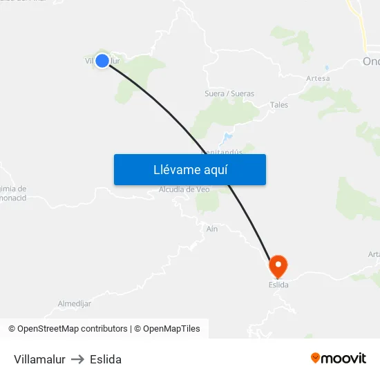 Villamalur to Eslida map