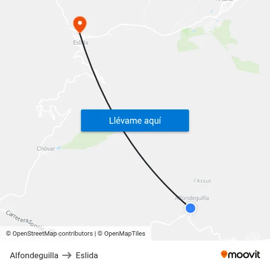 Alfondeguilla to Eslida map