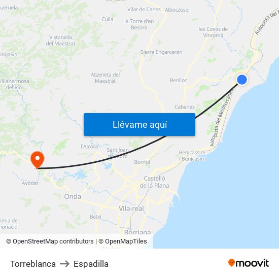 Torreblanca to Espadilla map