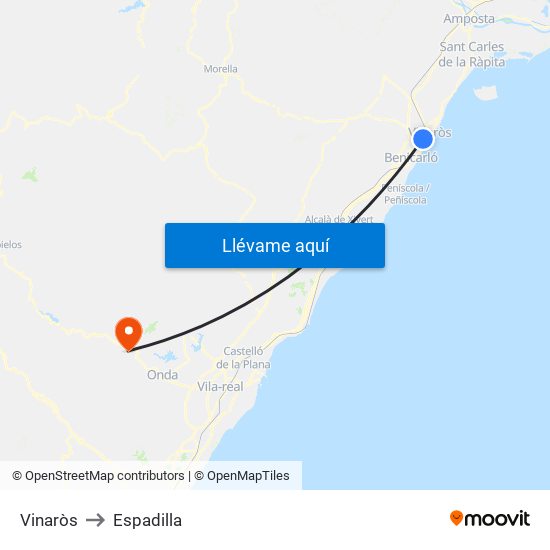 Vinaròs to Espadilla map