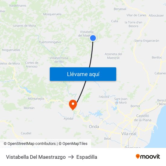 Vistabella Del Maestrazgo to Espadilla map