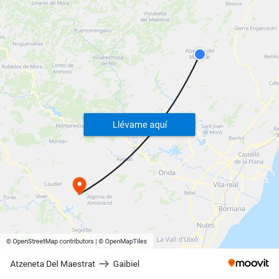 Atzeneta Del Maestrat to Gaibiel map