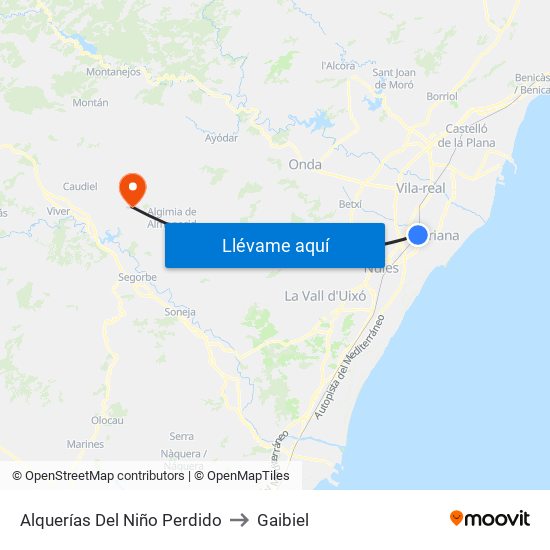 Alquerías Del Niño Perdido to Gaibiel map