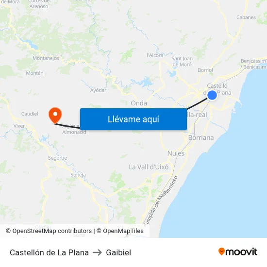 Castellón de La Plana to Gaibiel map