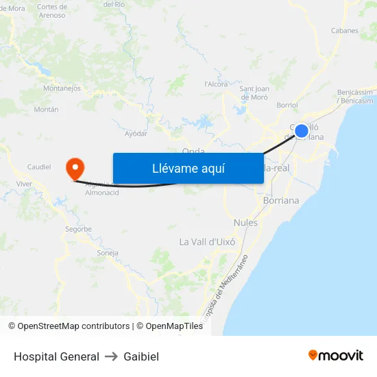 Hospital General to Gaibiel map
