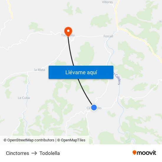 Cinctorres to Todolella map