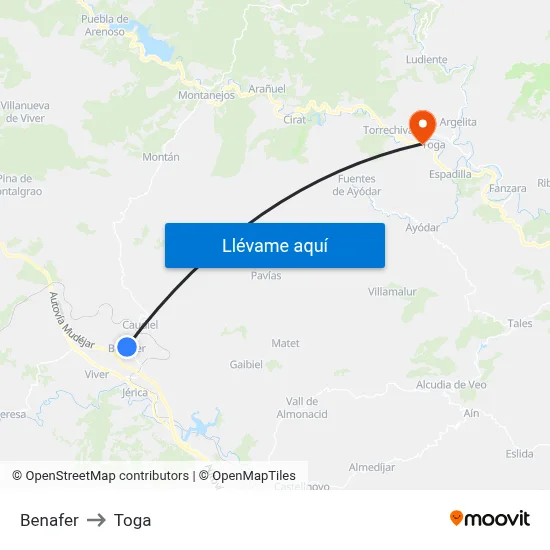 Benafer to Toga map