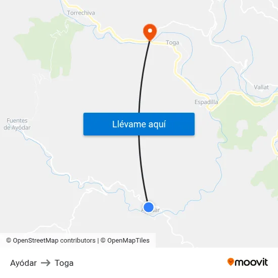 Ayódar to Toga map
