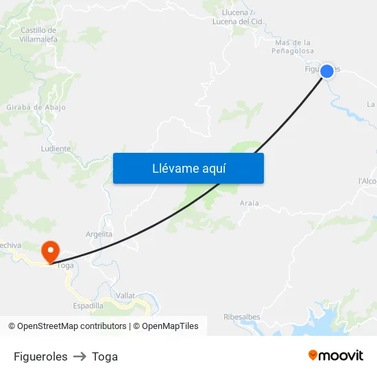 Figueroles to Toga map