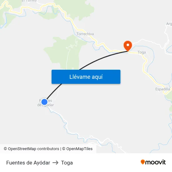 Fuentes de Ayódar to Toga map