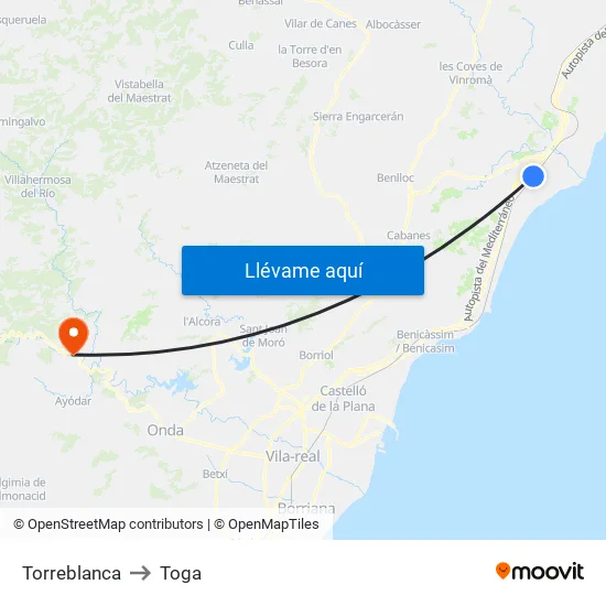 Torreblanca to Toga map