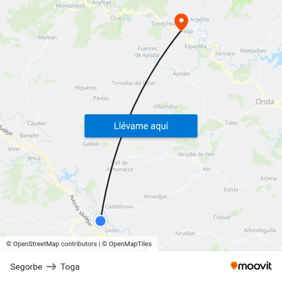 Segorbe to Toga map